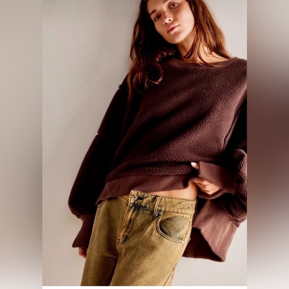 Free People Cozy Camden Sweatshirt in Walnut - Picture 2 of 6